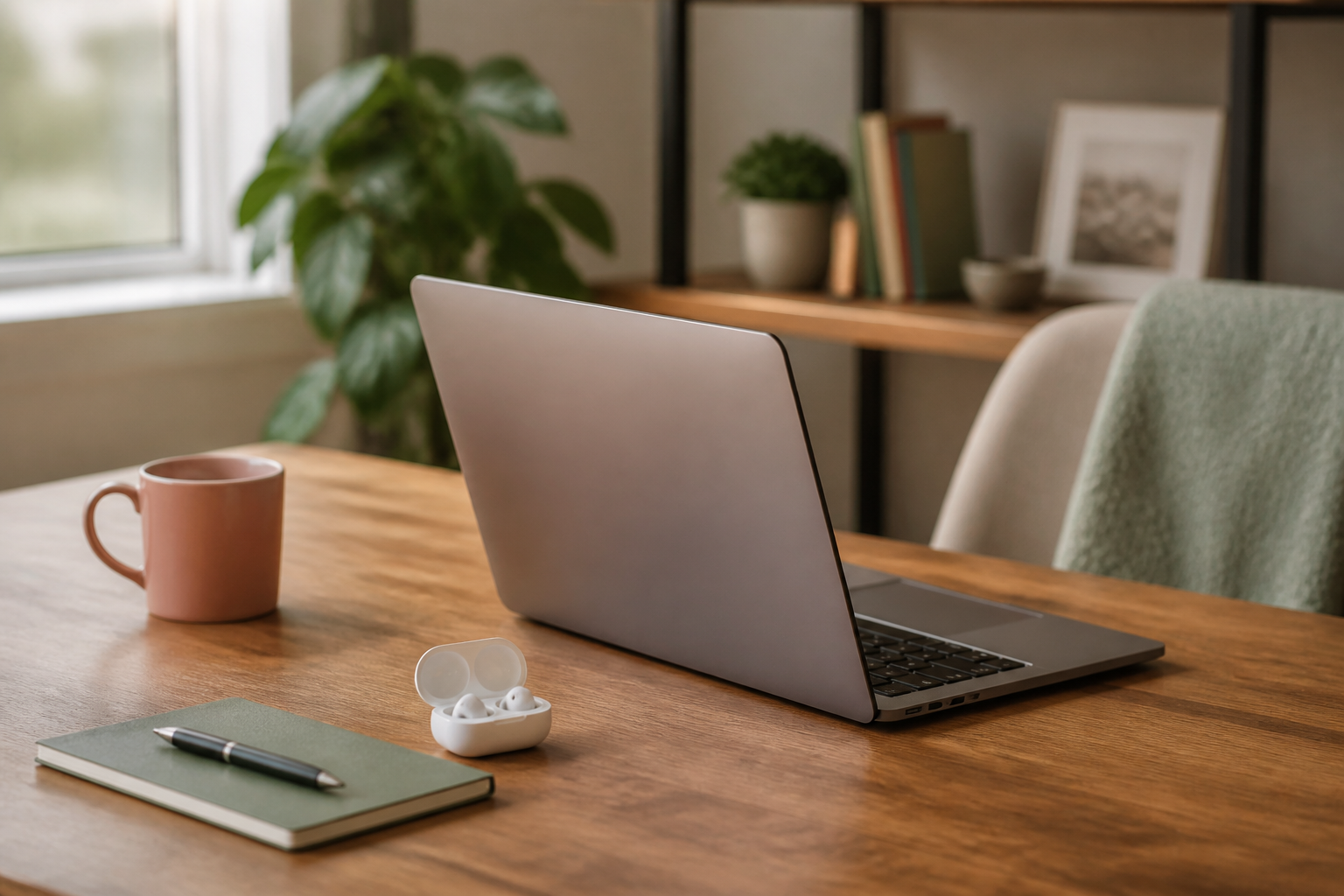 Knowledge worker at a laptop with soft ambient light, suggesting focus with optional background sound rather than forced silence